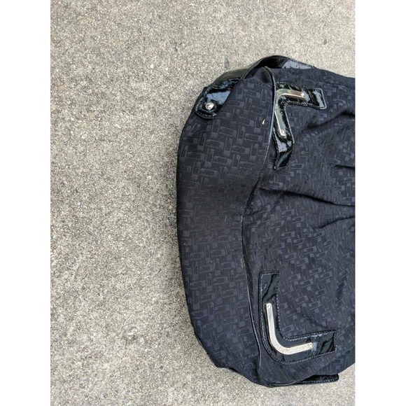 Guess Womens Satchel Handbag Black Monogram Signature Patent Trim Top Handle Bag - Picture 2 of 7